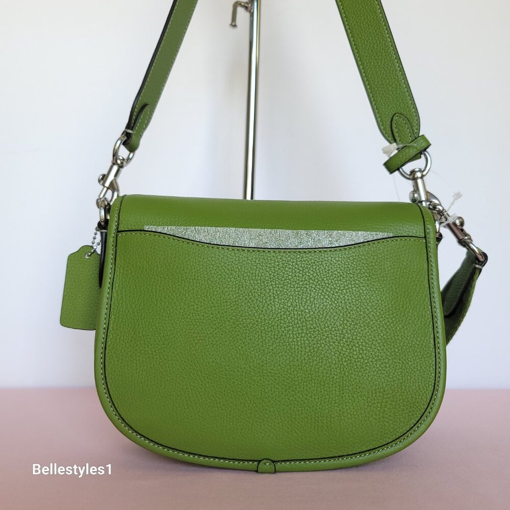 COACH Willow Saddle Pebbled Leather Saddle Crossbody Bag- Dark Lime color ⭐ - Picture 7 of 16